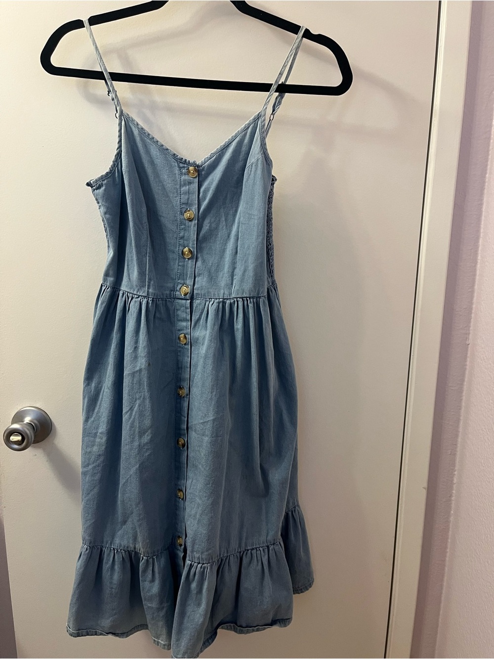 Japna Chambray Light Blue Button-Front Sundress Like New/PTP 16/L 38 Adjustable